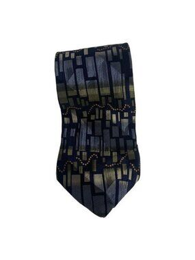 Milano Mens 100% Silk Tie Navy Gold Geometric Pattern All-Season Elegant Accesso